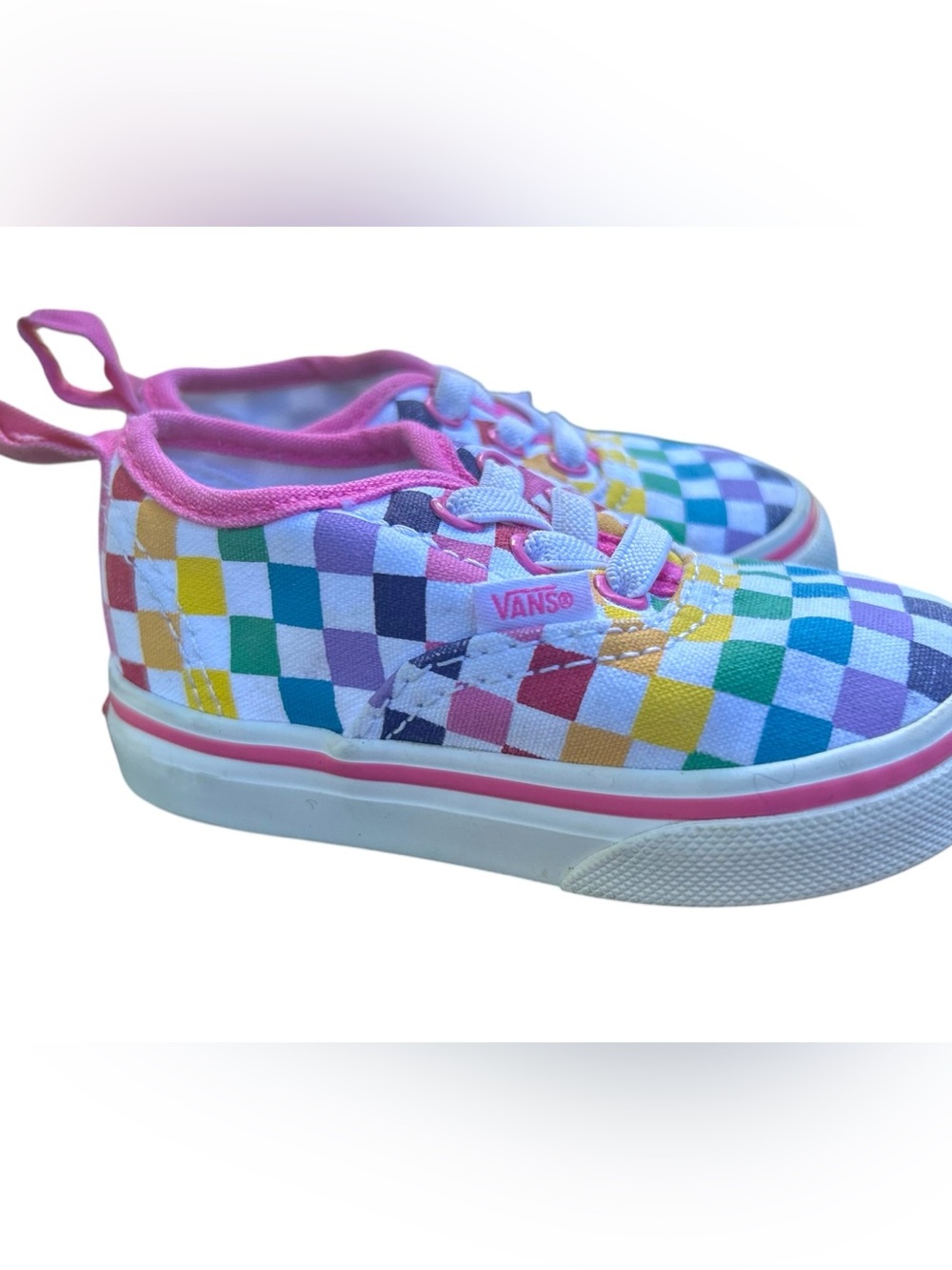 Baby Girls Vans Rainbow Checkered Sneakers Canvas Shoes No Tie Laces